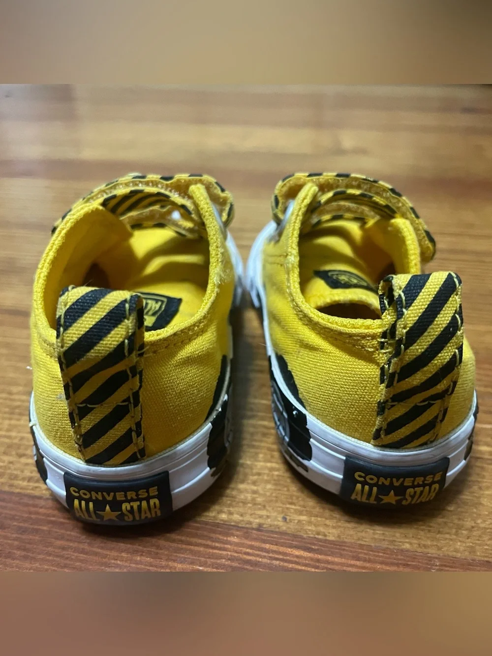 Converse Toddler Yellow Construction Truck Sneakers with Black Striped Velcro 5